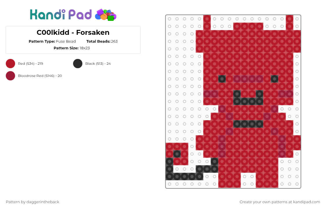 C00lkidd - Forsaken - Fuse Bead Pattern by daggerintheback on Kandi Pad - red