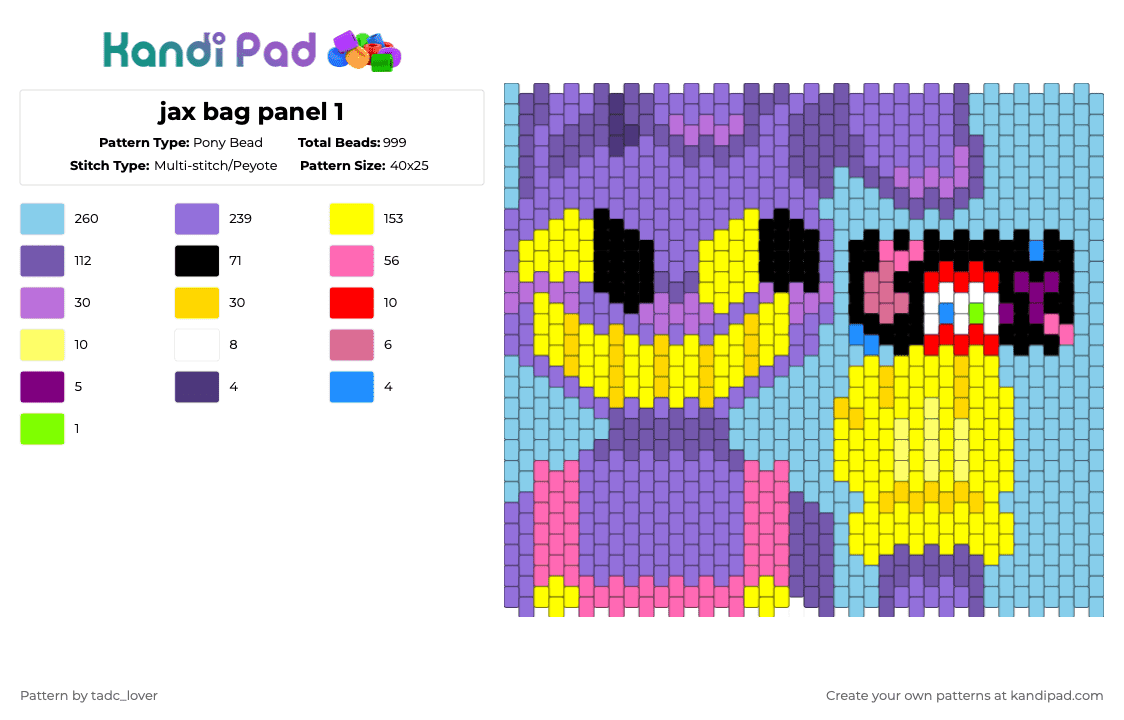 jax bag panel 1 (‼️⚠️read disc⚠️‼️) - Pony Bead Pattern by tadc_lover on Kandi Pad - 