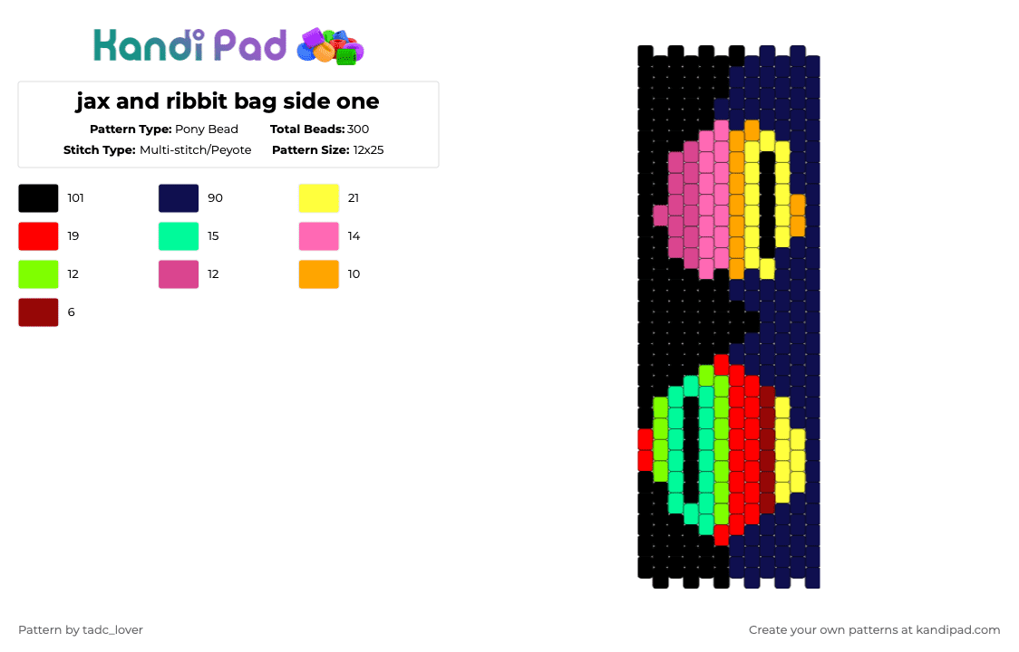 jax and ribbit bag side one (‼️⚠️read disc⚠️‼️) - Pony Bead Pattern by tadc_lover on Kandi Pad - purple,pink