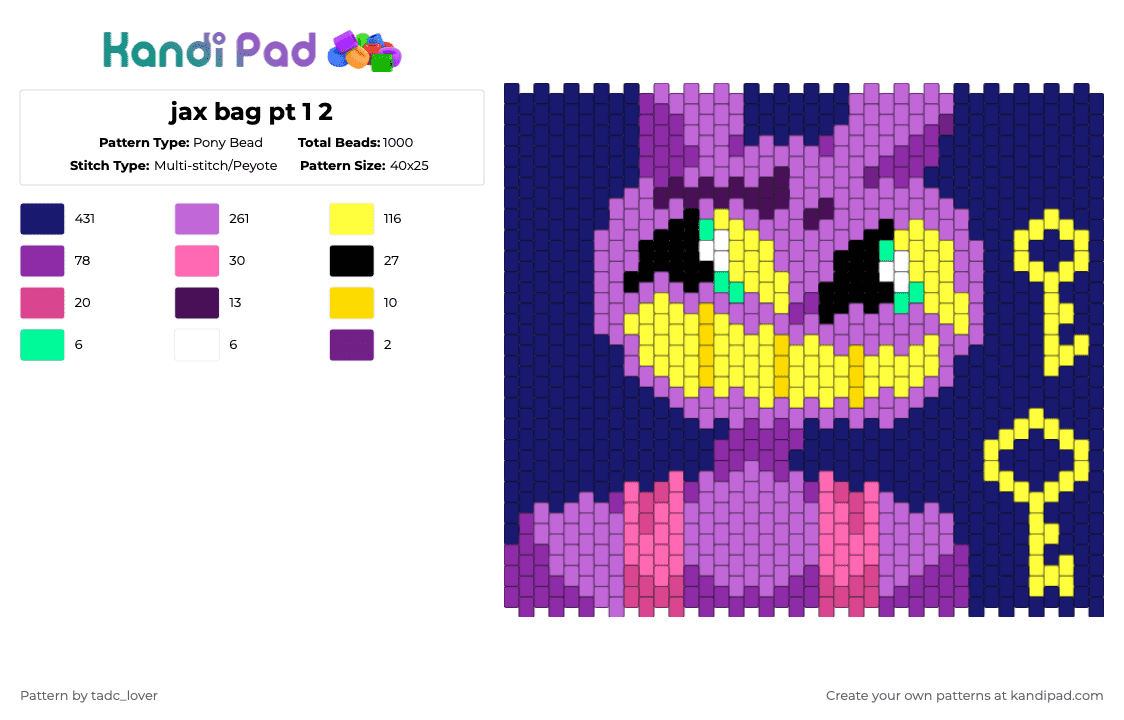 jax bag pt 1 2 (‼️⚠️read disc⚠️‼️) - Pony Bead Pattern by tadc_lover on Kandi Pad - pink,purple