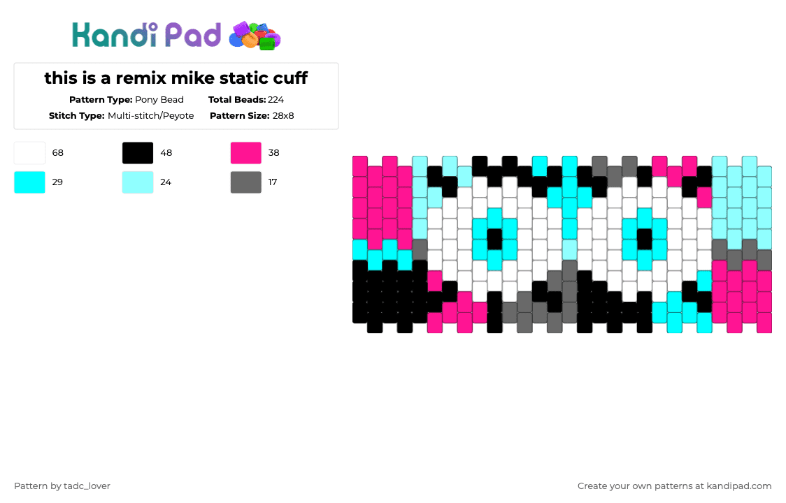 this is a remix mike static cuff - Pony Bead Pattern by tadc_lover on Kandi Pad - pink,light blue
