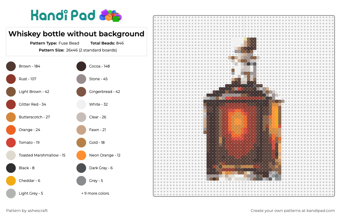 Whiskey bottle without background - Fuse Bead Pattern by ashescraft on Kandi Pad - whiskey,alcohol,drink,sophisticated,classic whiskey bottle,showcase style,amber,brown,white