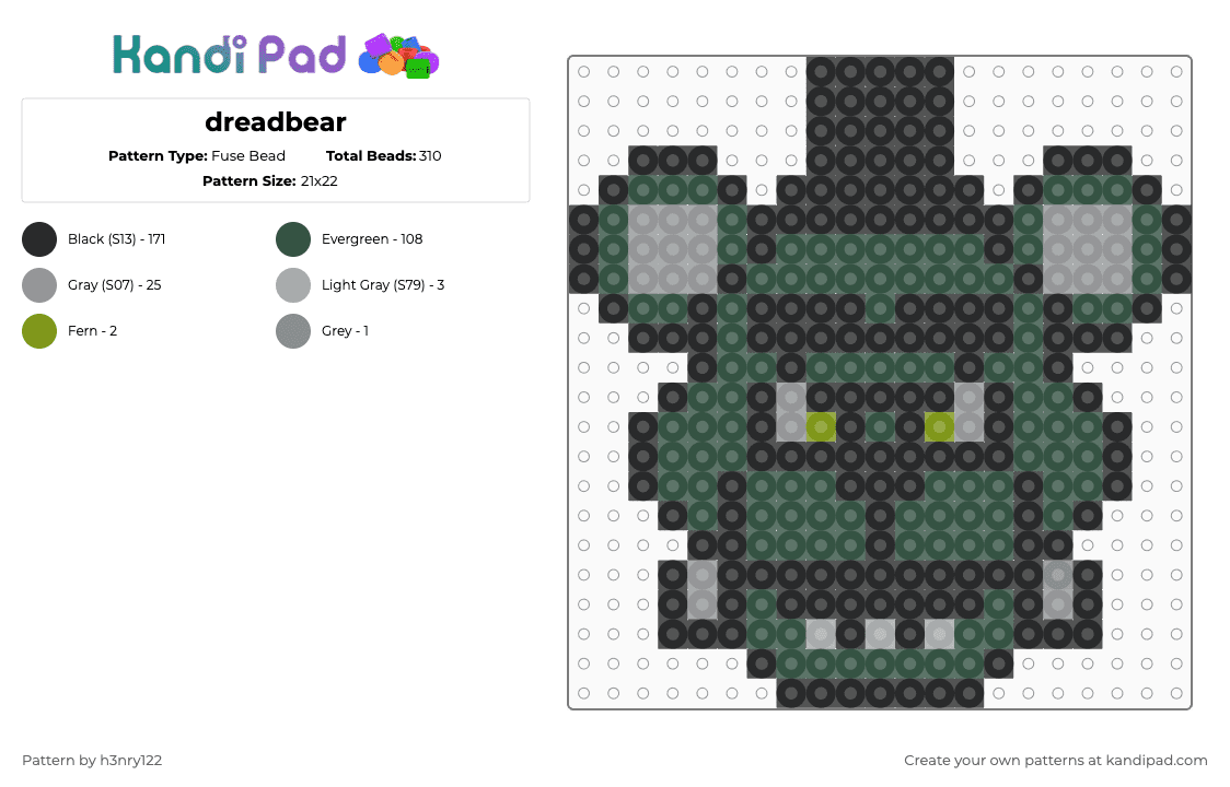 dreadbear - Fuse Bead Pattern by h3nry122 on Kandi Pad - gray,fnaf,freddy,five nights at freddys