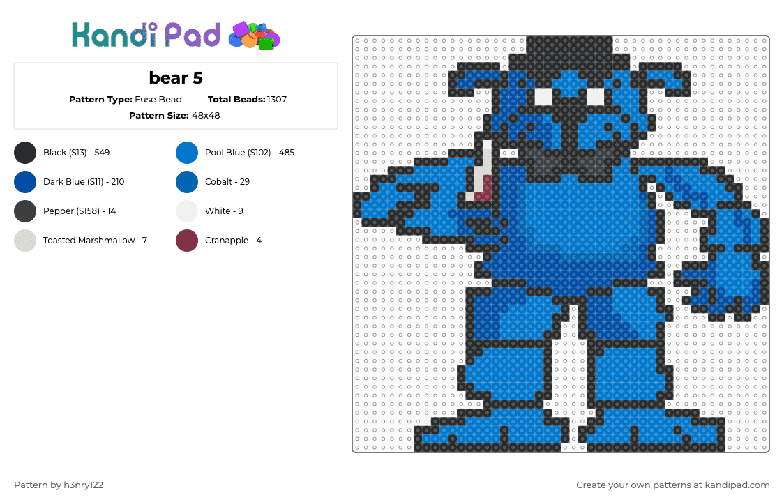 bear 5 - Fuse Bead Pattern by h3nry122 on Kandi Pad - blue,fnaf,meme,bear,freddy,knife