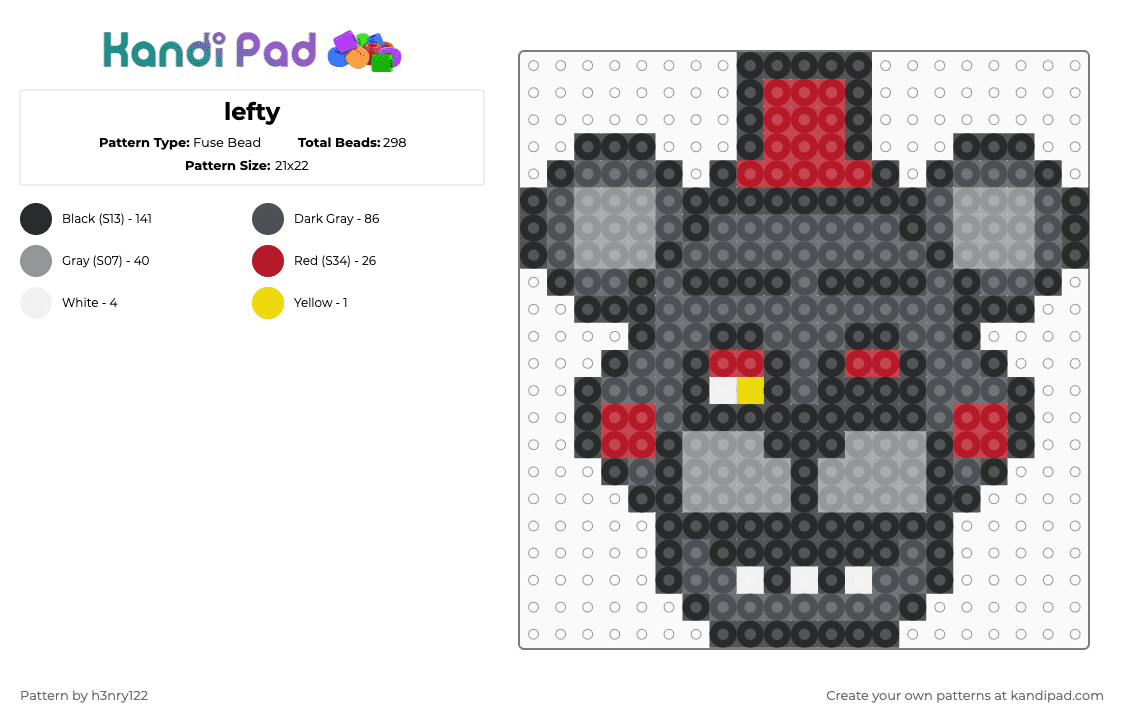 lefty - Fuse Bead Pattern by h3nry122 on Kandi Pad - gray,fnaf,freddy,five nights at freddys