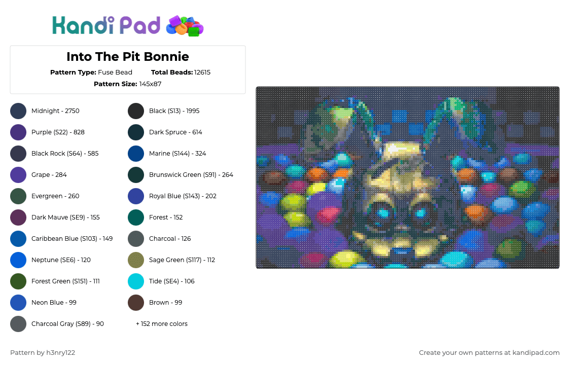 Into The Pit Bonnie - Fuse Bead Pattern by h3nry122 on Kandi Pad - cotdarcade,fnaf,bonnie,intothepit,scary,halloween,festive