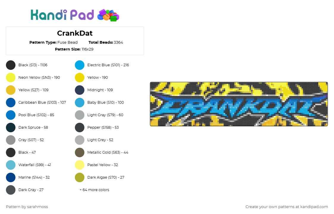CrankDat - Fuse Bead Pattern by sarahmoss on Kandi Pad - black,yellow,blue,light blue,colorful