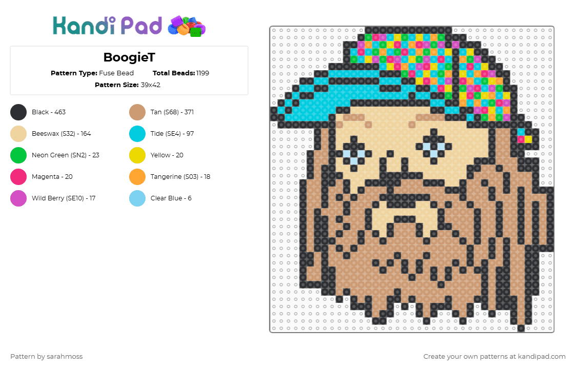 BoogieT - Fuse Bead Pattern by sarahmoss on Kandi Pad - boogie t,head,music,dj,beige