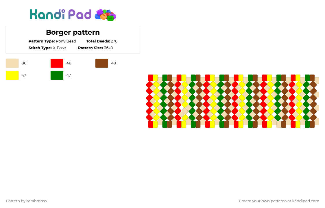 Borger pattern - Pony Bead Pattern by sarahmoss on Kandi Pad - red,beige