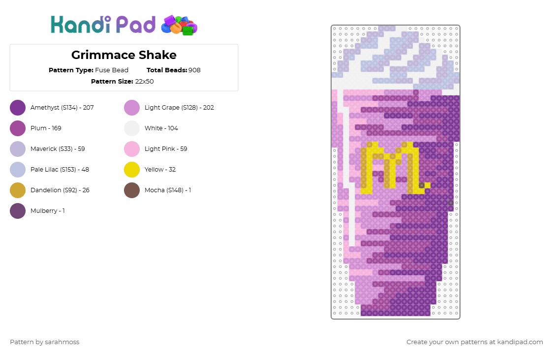 Grimmace Shake - Fuse Bead Pattern by sarahmoss on Kandi Pad - grimace,mcdonalds,food,pink