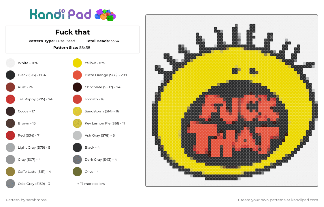 Fuck that - Fuse Bead Pattern by sarahmoss on Kandi Pad - white,yellow,red