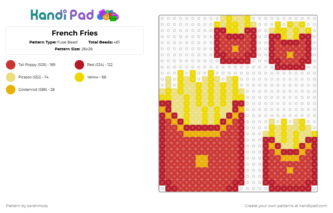 French Fries - Fuse Bead Pattern by sarahmoss on Kandi Pad - red