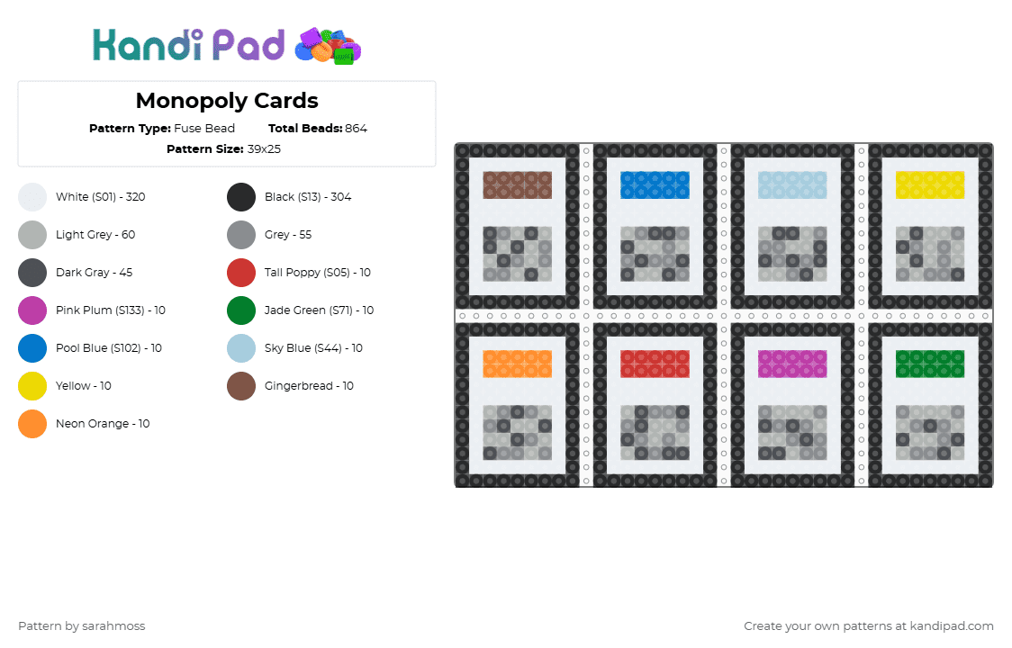 Monopoly Cards - Fuse Bead Pattern by sarahmoss on Kandi Pad - white,beige,gray