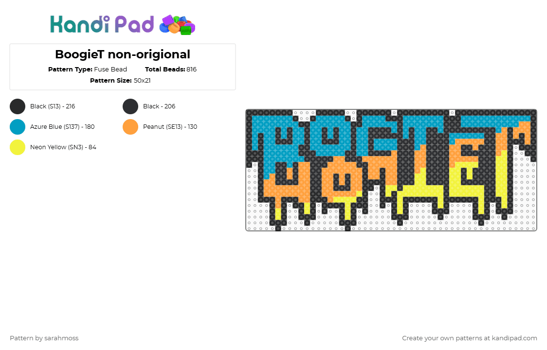BoogieT non-origional - Fuse Bead Pattern by sarahmoss on Kandi Pad - boogie t,music,edm,dj,guitar,logo,drippy,trippy,musician,light blue,orange