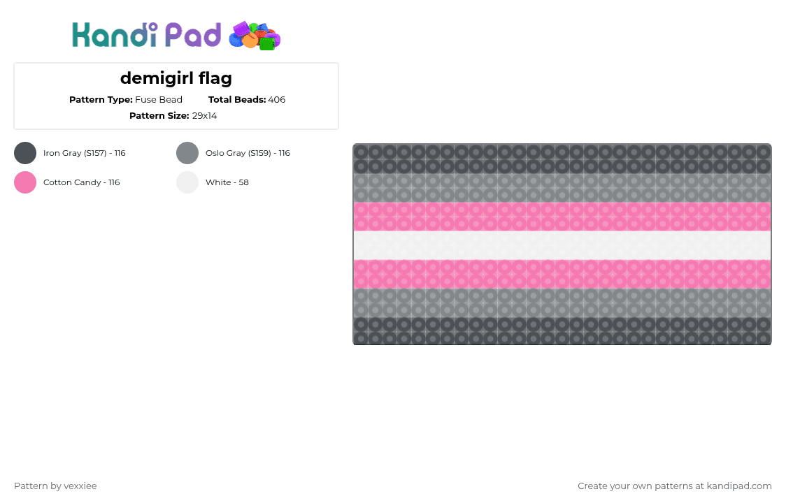 demigirl flag - Fuse Bead Pattern by vexxiee on Kandi Pad - purple,gray,pink