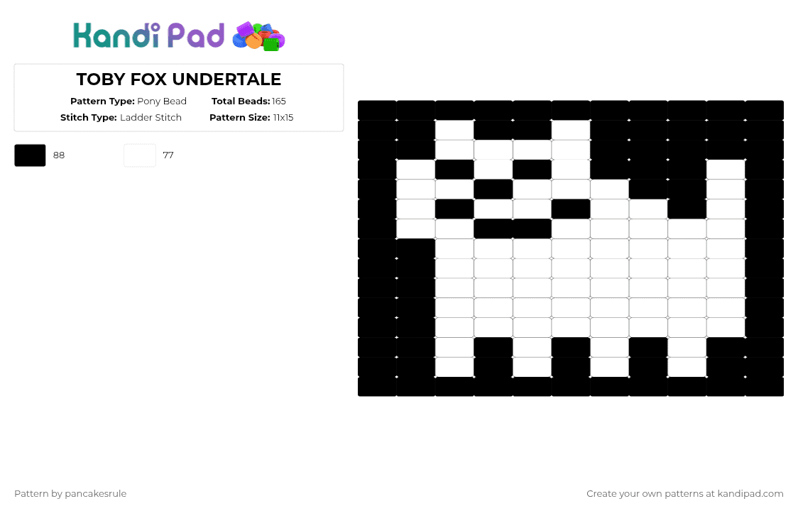 TOBY FOX UNDERTALE - Pony Bead Pattern by pancakesrule on Kandi Pad - black, cute, deltarune, fox, silly, toby, tobyfox, undertale, videogame, white