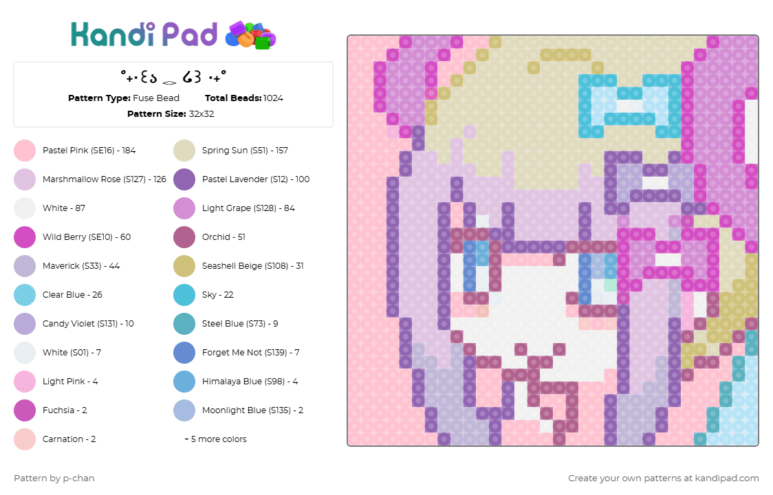 ˚₊‧꒰ა 𓂋 ໒꒱ ‧₊˚ - Fuse Bead Pattern by p-chan on Kandi Pad - pink,beige