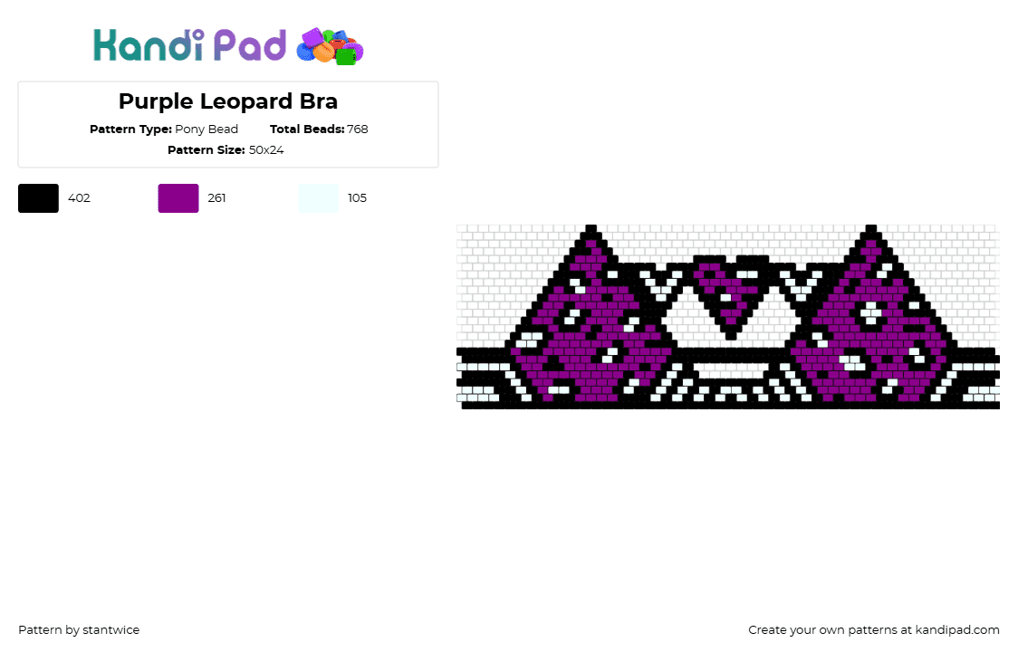 Purple Leopard Bra - Pony Bead Pattern by stantwice on Kandi Pad - bikini,bra,leopard,animal print,clothing,purple,black,white