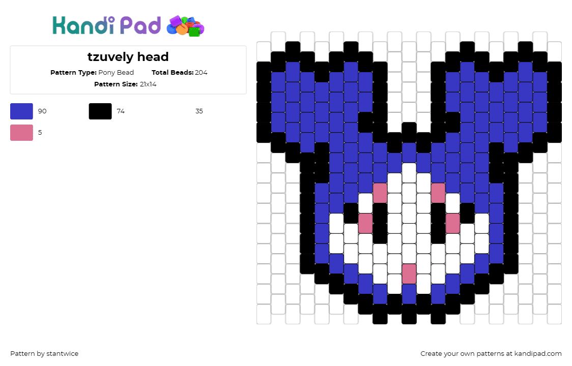 tzuvely head - Pony Bead Pattern by stantwice on Kandi Pad - tzuvely,lovely,twice,whimsical character's silhouette,cheerful,endearing designs