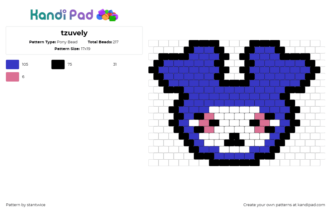 tzuvely - Pony Bead Pattern by stantwice on Kandi Pad - tzuvely,lovely,twice,beloved character,adoration,blue,pink,white