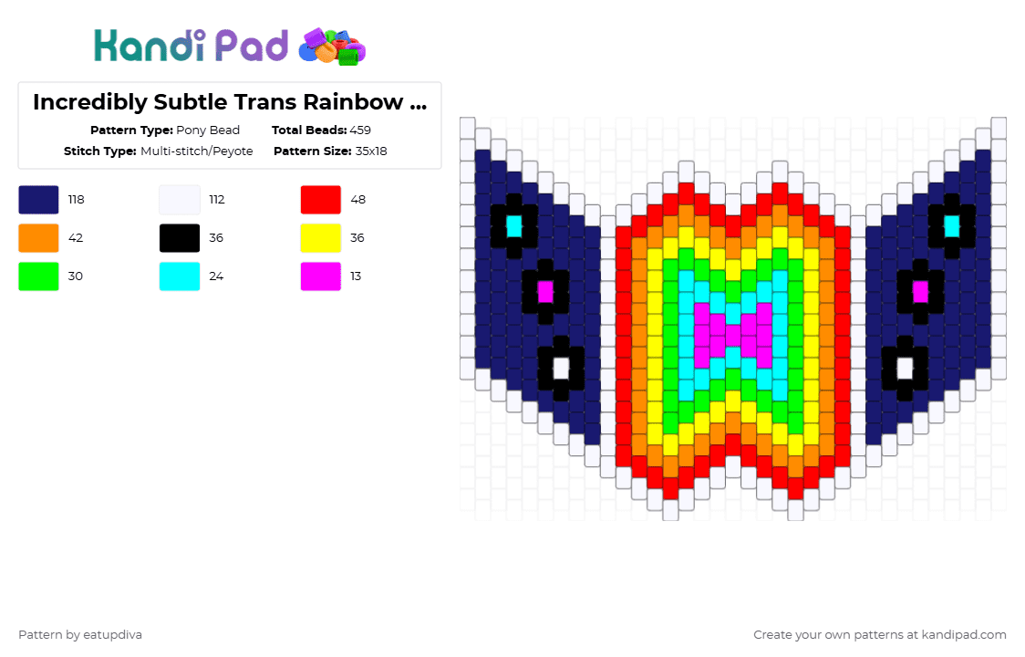 Incredibly Subtle Trans Rainbow Mask - Pony Bead Pattern by eatupdiva on Kandi Pad - purple,red,orange