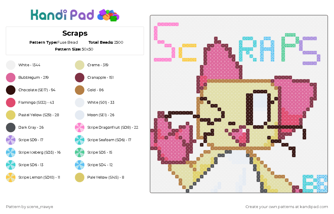 Scraps - Fuse Bead Pattern by scene_rrawye on Kandi Pad - brown, pink, white, yellow