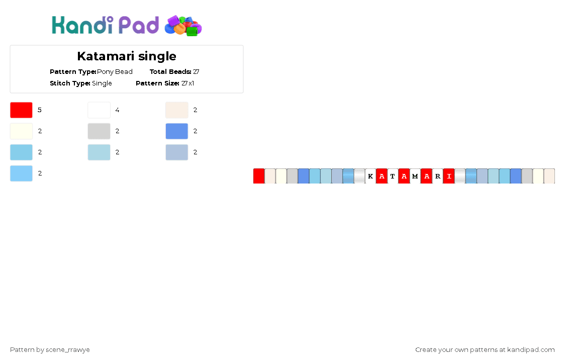 Katamari single - Pony Bead Pattern by scene_rrawye on Kandi Pad - red,light blue,femtanyl,token,katamari