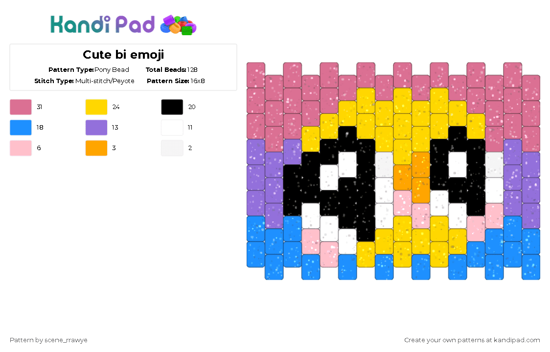 Cute bi emoji - Pony Bead Pattern by scene_rrawye on Kandi Pad - pink,light blue,yellow,bi,cute,emoji,kwaii