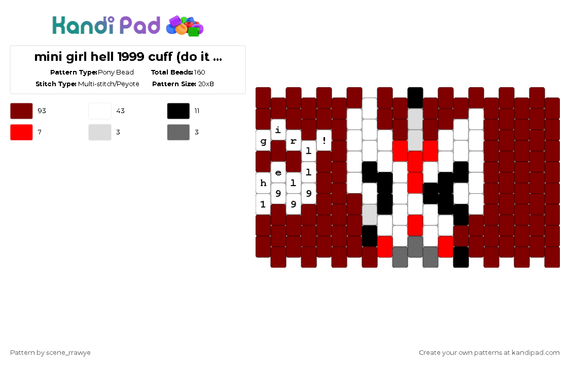 mini girl hell 1999 cuff (do it if u are lazy or without many beads) - Pony Bead Pattern by scene_rrawye on Kandi Pad - brown,girl hell 1999,femtanyl,token