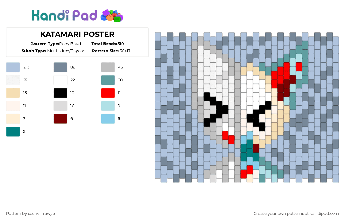 KATAMARI POSTER - Pony Bead Pattern by scene_rrawye on Kandi Pad - light blue,beige,gray,katamari,femtanyl,token