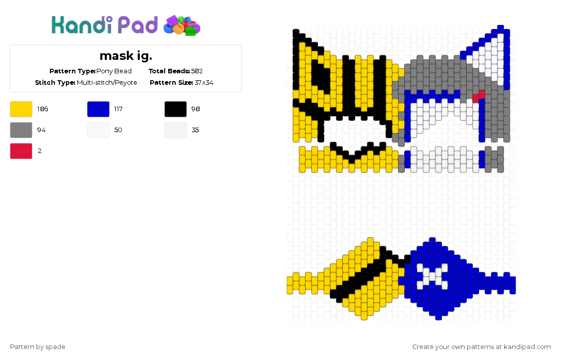 mask ig. - Pony Bead Pattern by spade on Kandi Pad - yellow,gray,purple