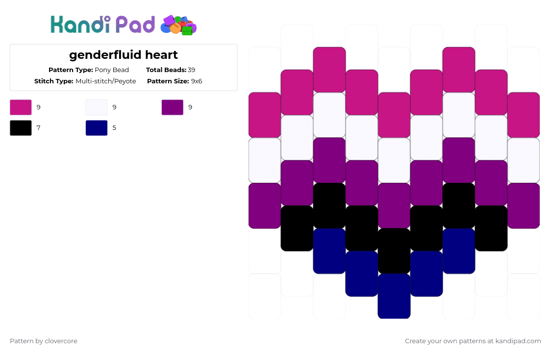 genderfluid heart - Pony Bead Pattern by stormie_the_menace on Kandi Pad - pink