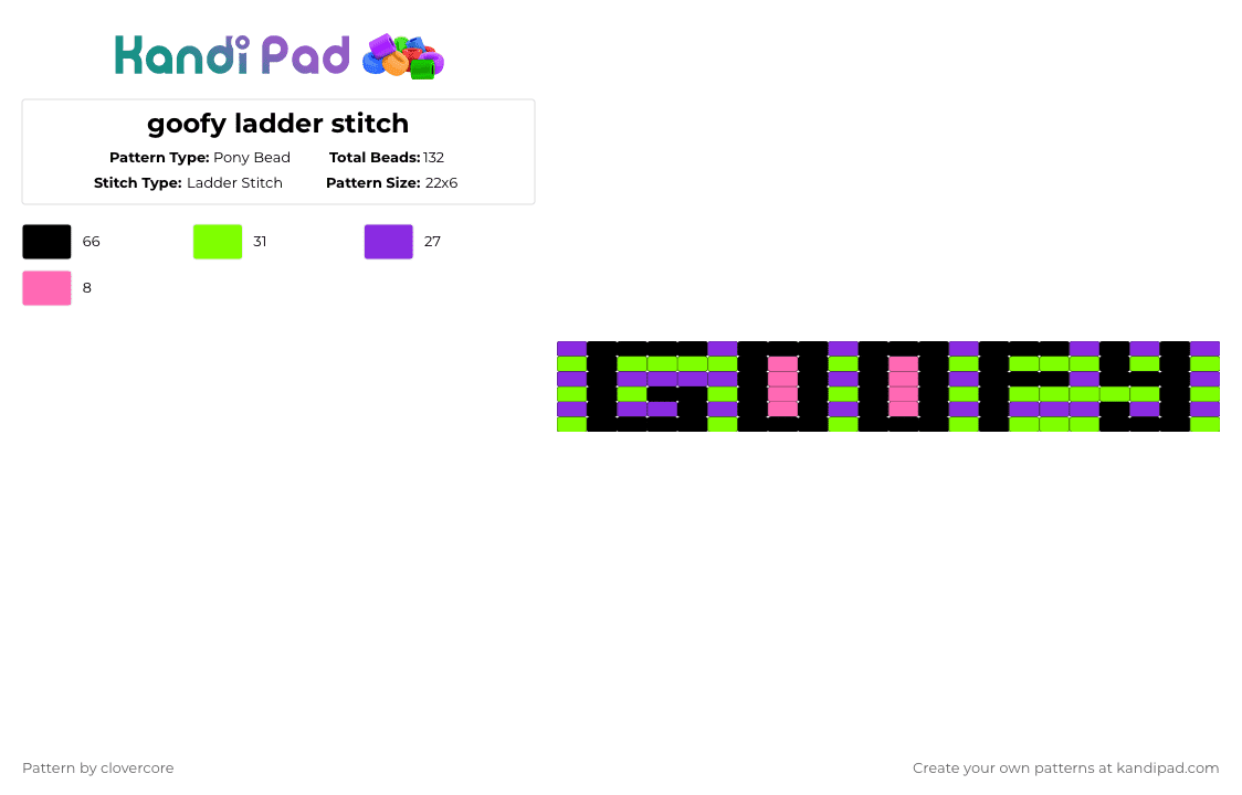goofy ladder stitch - Pony Bead Pattern by stormie_the_menace on Kandi Pad - purple,green