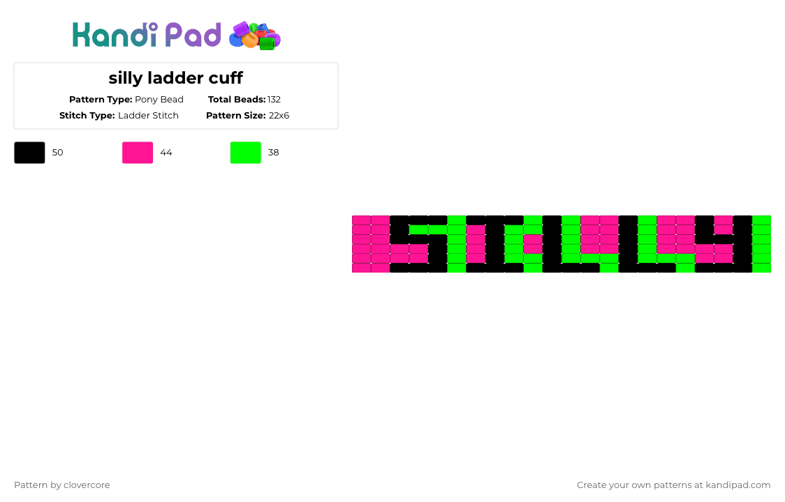 silly ladder cuff - Pony Bead Pattern by stormie_the_menace on Kandi Pad - pink,green,silly,ladder,cuff,neon green,neon