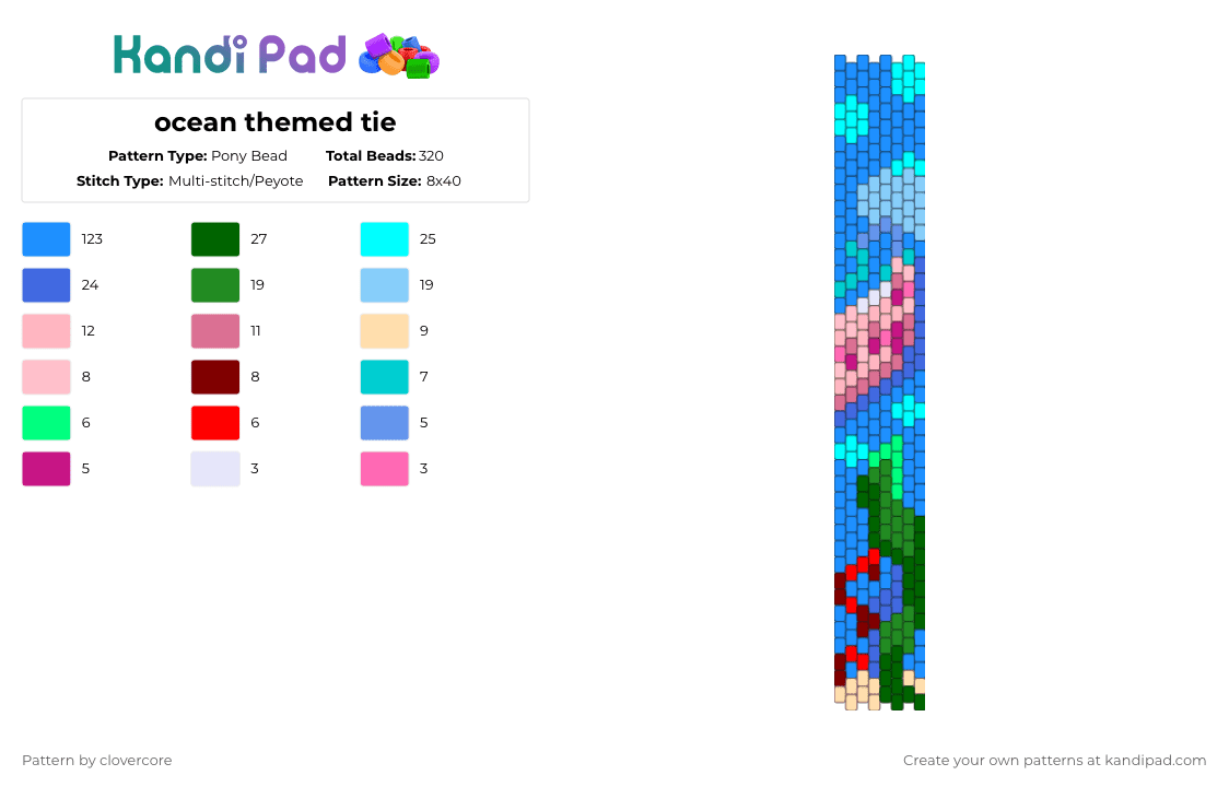 ocean themed tie - Pony Bead Pattern by stormie_the_menace on Kandi Pad - light blue,pink,green,cotdunderwaterworld