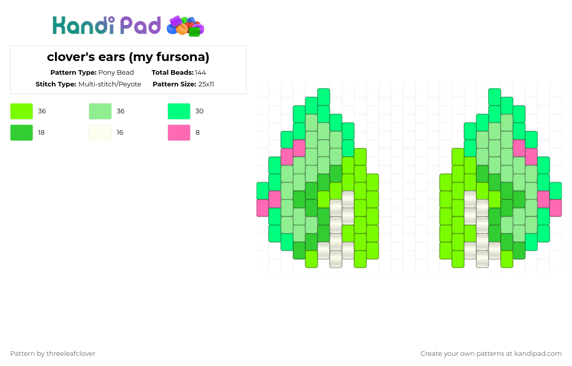 clover\'s ears (my fursona) - Pony Bead Pattern by stormie_the_menace on Kandi Pad - green,teal