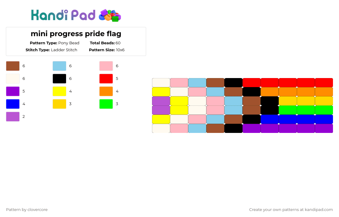 mini progress pride flag - Pony Bead Pattern by stormie_the_menace on Kandi Pad - red,pink,yellow,purple