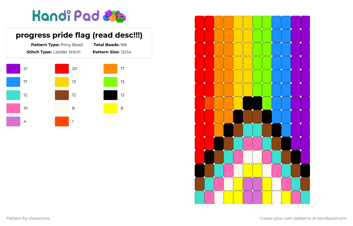 progress pride flag (read desc!!!) - Pony Bead Pattern by stormie_the_menace on Kandi Pad - light blue,red,yellow,purple