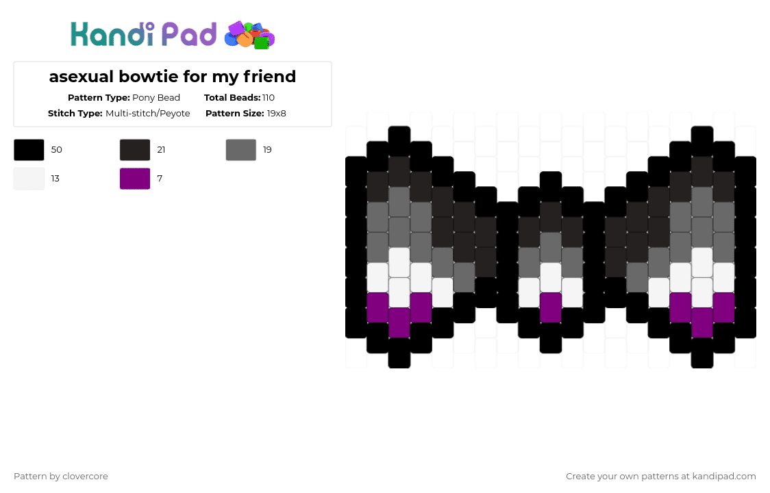 asexual bowtie for my friend - Pony Bead Pattern by stormie_the_menace on Kandi Pad - black,gray,pink