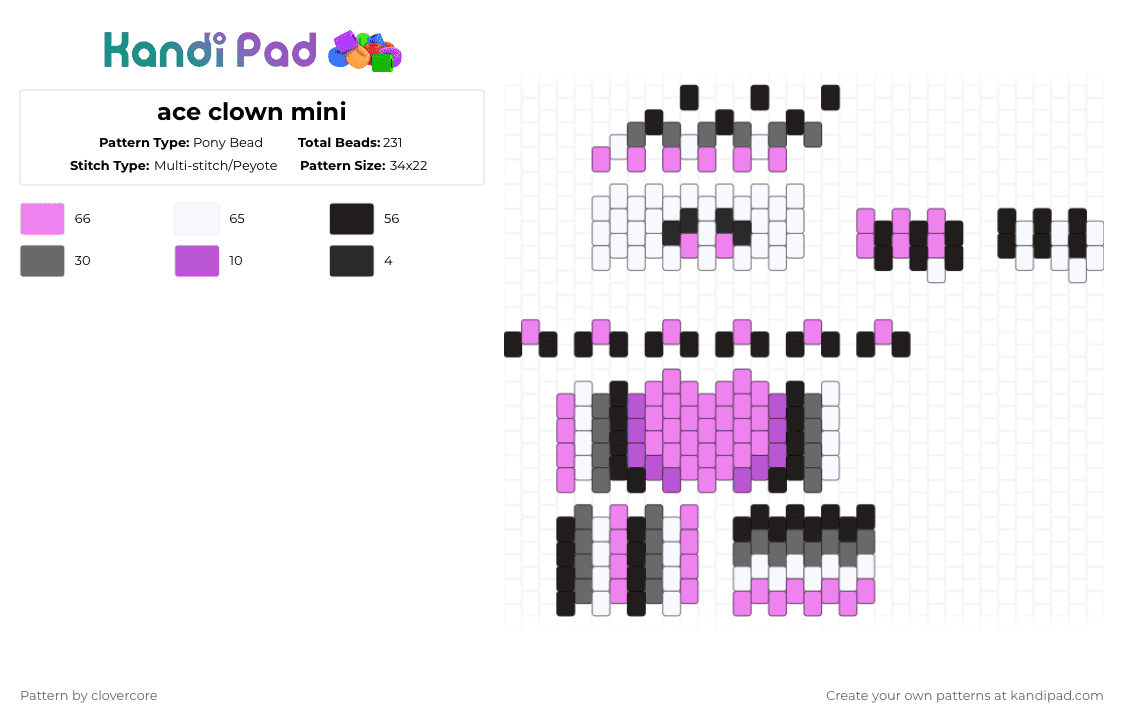 ace clown mini - Pony Bead Pattern by stormie_the_menace on Kandi Pad - pink,gray