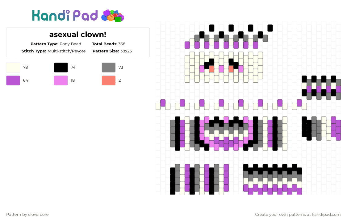 asexual clown! - Pony Bead Pattern by stormie_the_menace on Kandi Pad - pink,gray,ace,clown