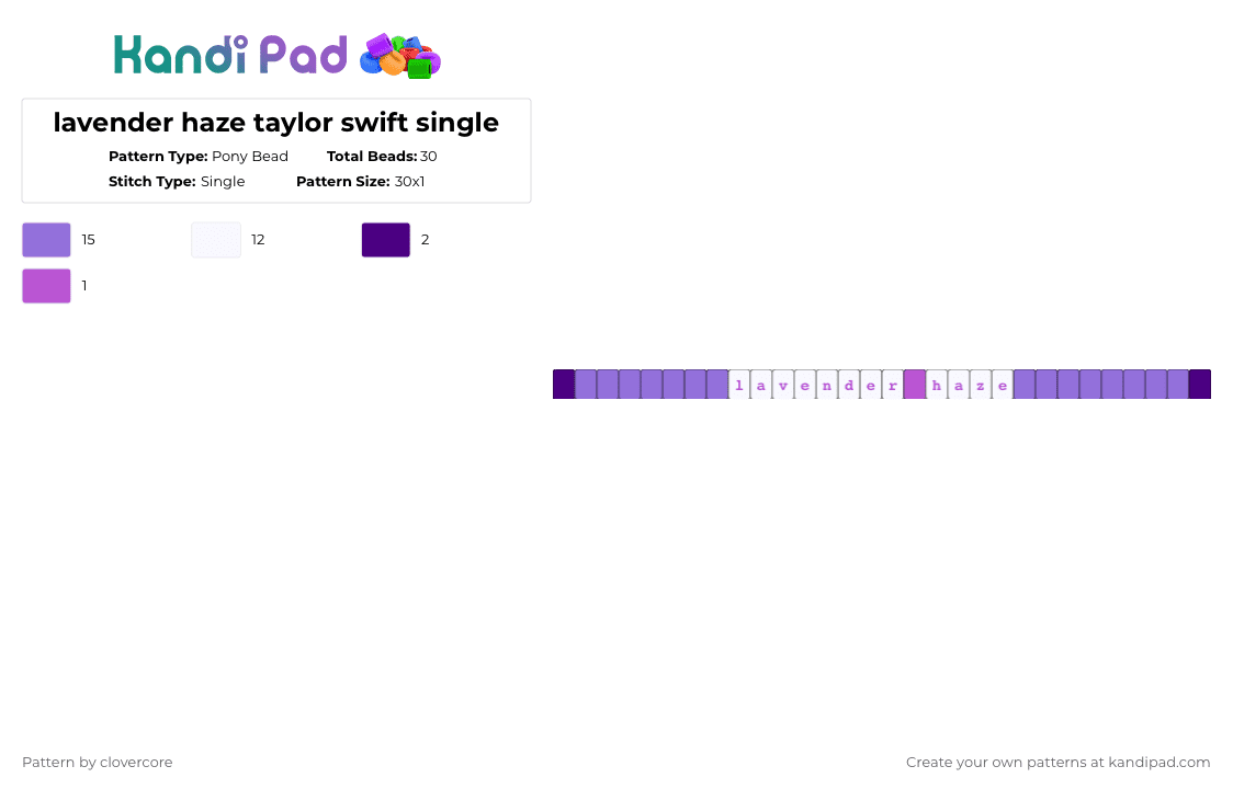 lavender haze taylor swift single - Pony Bead Pattern by stormie_the_menace on Kandi Pad - purple