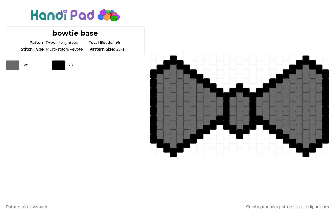 bowtie base - Pony Bead Pattern by stormie_the_menace on Kandi Pad - gray,black