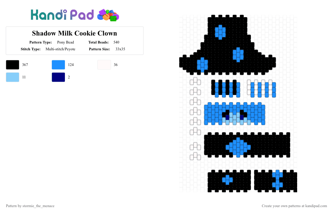 Shadow Milk Cookie Clown - Pony Bead Pattern by stormie_the_menace on Kandi Pad - black,light blue