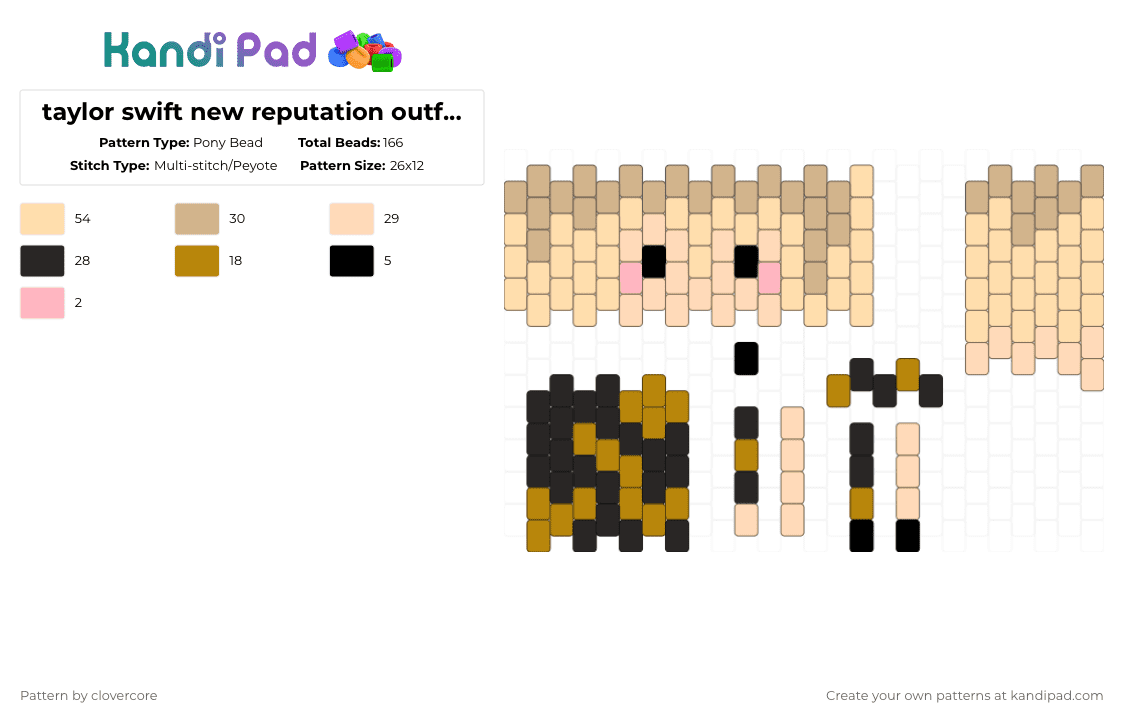 taylor swift new reputation outfit eras tour ! - Pony Bead Pattern by stormie_the_menace on Kandi Pad - beige