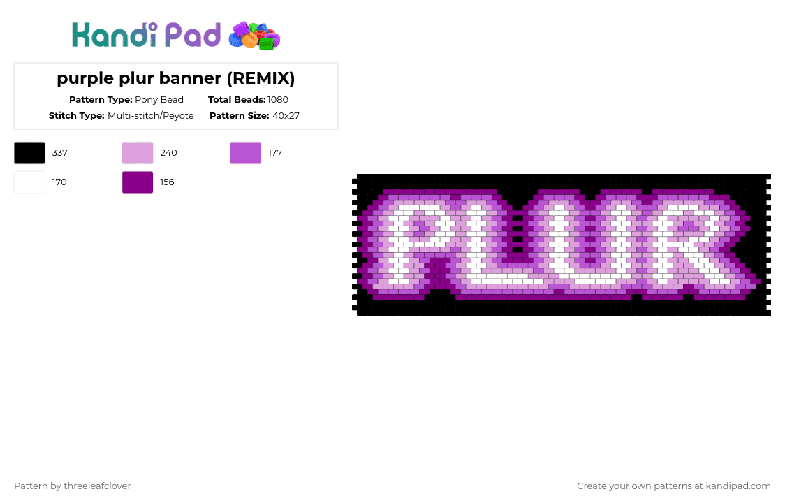 purple plur banner (REMIX) - Pony Bead Pattern by kismet on Kandi Pad - pink