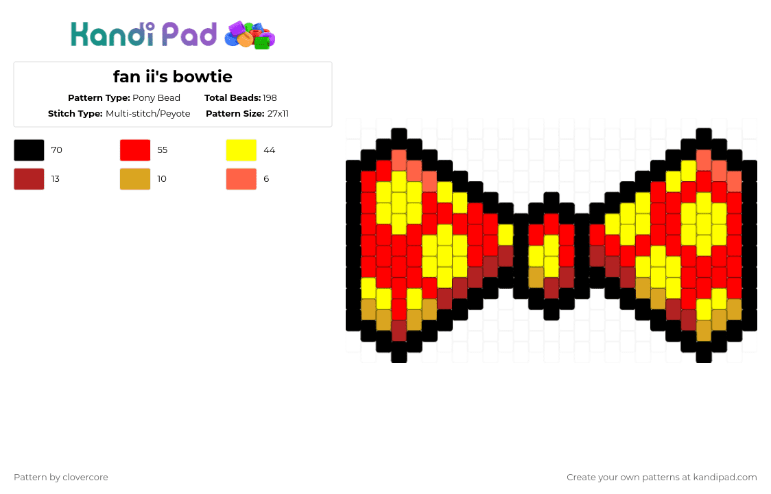 fan ii\'s bowtie - Pony Bead Pattern by stormie_the_menace on Kandi Pad - yellow,red