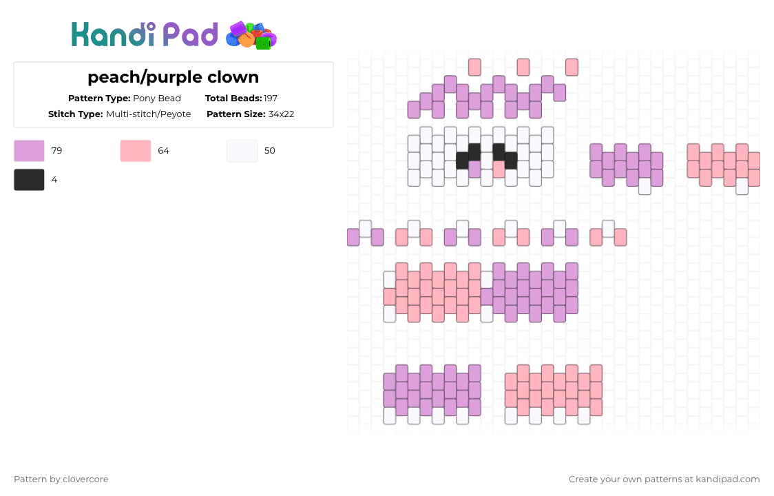 peach/purple clown - Pony Bead Pattern by stormie_the_menace on Kandi Pad - pink