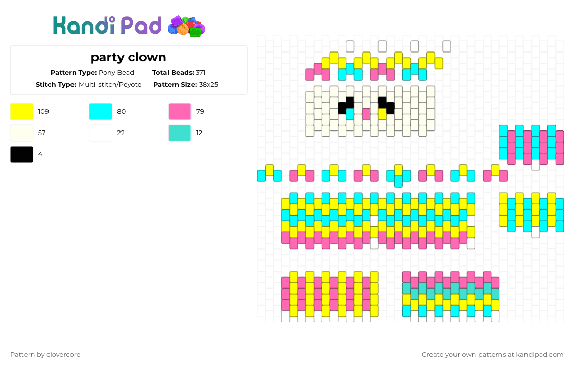 party clown - Pony Bead Pattern by kismet on Kandi Pad - light blue, yellow
