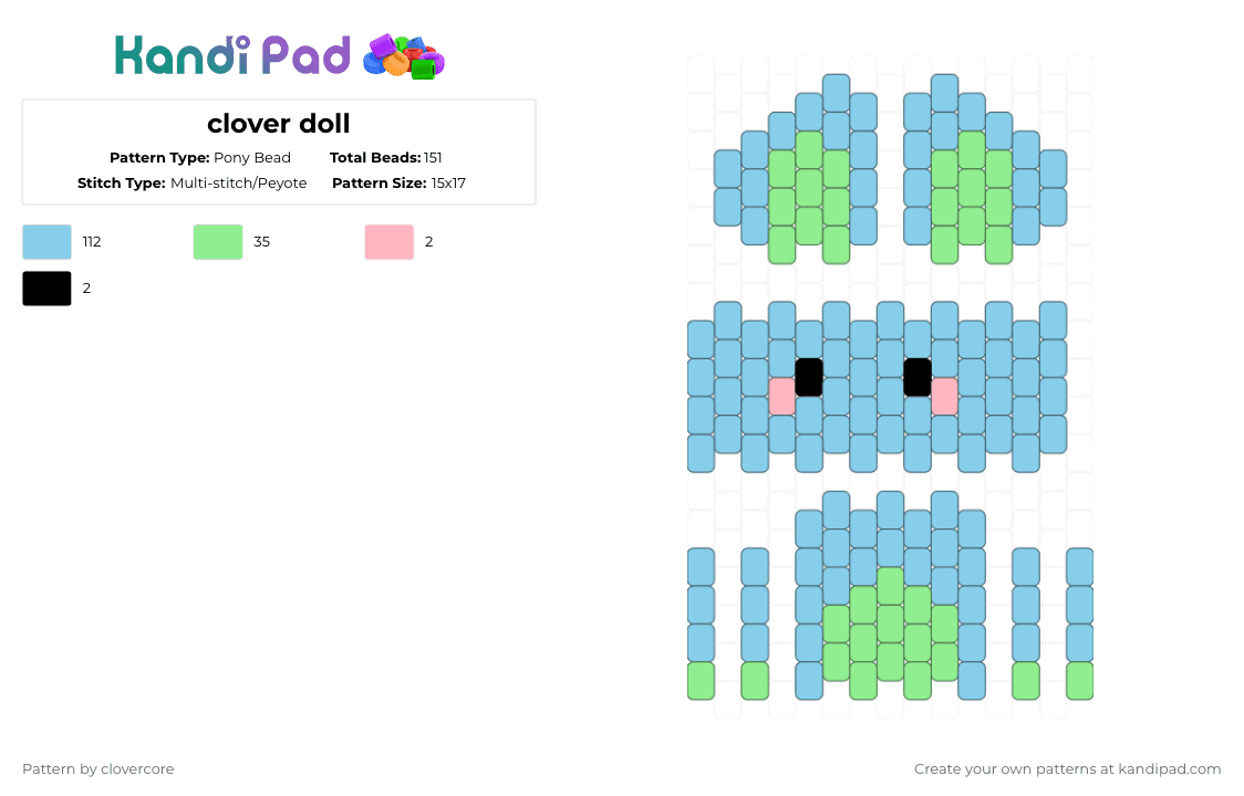 clover doll - Pony Bead Pattern by stormie_the_menace on Kandi Pad - light blue